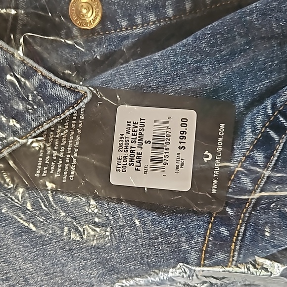 TRUE RELIGION DENIM FLARE JUMPSUIT SIZE SMALL COLOR GHOST WAVE - Picture 14 of 16